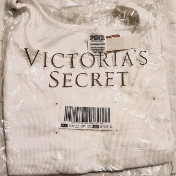 Victoria Secret PINK RIB CROP TANK TOP -‎ Optic White - XXL - Picture 3 of 3